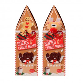 Caja navideña con calcetines y chocolate en forma de galleta de gengibre, modelos variados