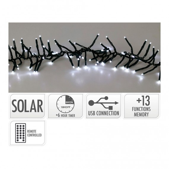 Guirnalda led solar 768 leds 13 funciones parpadeante exterior blanco frio cable verde 5,6 m