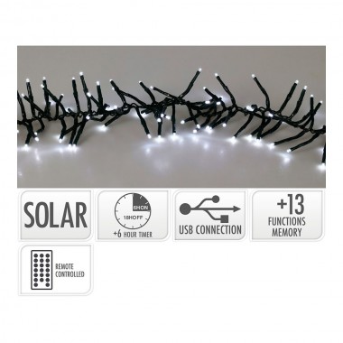 Guirnalda led solar 768 leds 13 funciones parpadeante exterior blanco frio cable verde 5,6 m