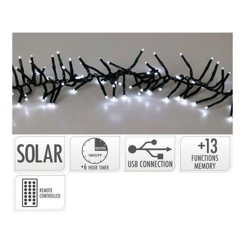 Guirnalda led solar 768 leds 13 funciones parpadeante exterior blanco frio cable verde 5,6 m
