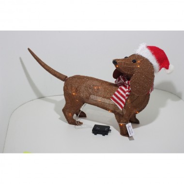 Perro marrón con gorro de navidad. 40 led