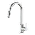 Grifo monomando de cocina caño alto extraible plateado mate serie miño