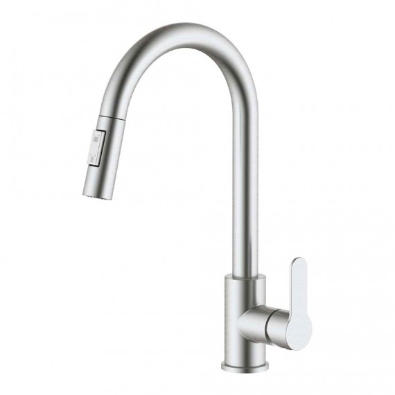 Grifo monomando de cocina caño alto extraible plateado mate serie miño