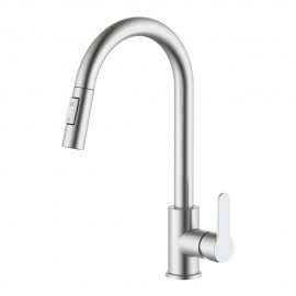 Grifo monomando de cocina caño alto extraible plateado mate serie miño