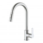 Grifo monomando de cocina caño alto extraible plateado mate serie miño