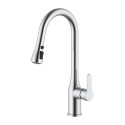 Grifo monomando de cocina caño alto plateado cepillado serie trazo