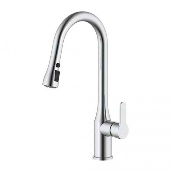 Grifo monomando de cocina caño alto plateado cepillado serie trazo