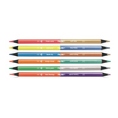 Lápices bicolor triangulares madera negra (colores fluor + metalizados), 6 uds