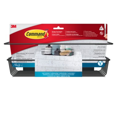 Cesto de baño, negro mate, 32,5 x 9,5 x10 cm, 1 ud + 4 tiras, máx 3 kg