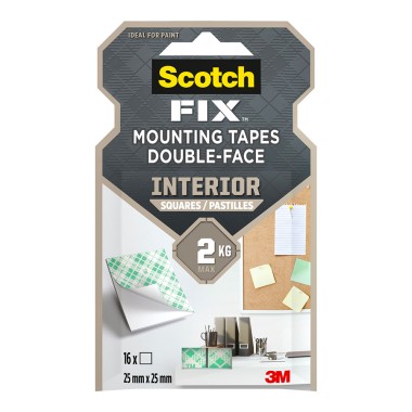Cuadrados adhesivos doble cara, para interiores, 25mmx25mm, 16 uds, máx 2 kg