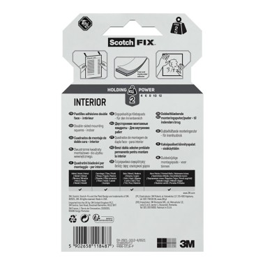 Cuadrados adhesivos doble cara, para interiores, 25mmx25mm, 16 uds, máx 2 kg
