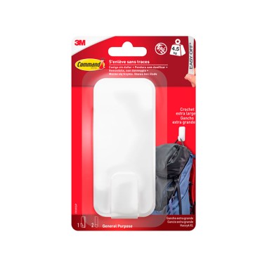 Gancho para utensilios, extragrande, blanco, 1 ud + 2 tiras, máx 4,5 kg