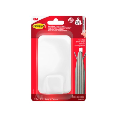 Gancho para utensilios, extra grande, blanco, 1 ud + 3 tiras, máx 6,8 kg