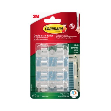 Mini gancho para luces, exterior, transparente, 8 uds + 10 tiras