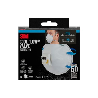 Mascarilla para partículas 8822, ffp2, con válvula, 3 uds