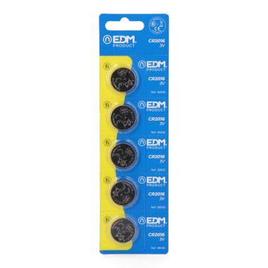 Micro pila litio botón max-pro cr2016 3 v ø20 x 1,6 mm, blister 5 uds