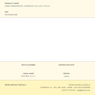 Carro herramientas, 3 bandejas (herramienta no incluida), 75,5 x 35,5 x 70,5 cm
