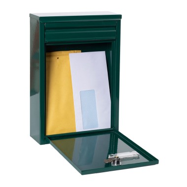 Buzón individual exterior, pequeño, zaguán, acero, verde, 22 x 8 x 32 cm