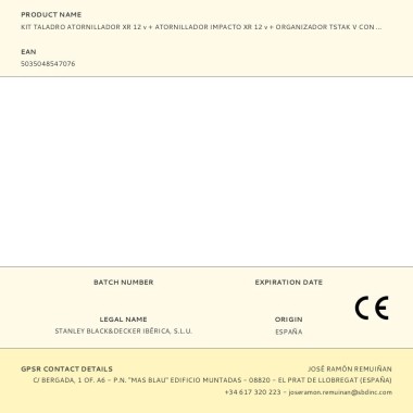 Kit taladro atornillador xr 12 v + atornillador impacto xr 12 v + organizador tstak v con cargador y 2 baterías li-ion 2 ah