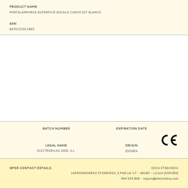 Portalámparas superficie zócalo curvo e27 blanco