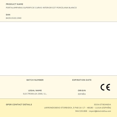Portalámparas superficie curvo interior e27 porcelana blanco