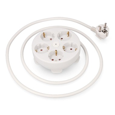 Prolongador redondo con 5 tomas 2p+t schuko, con interruptor, 16 a 250 v, cable h05vv-f 3g1,5mm² de 1,5 m, blanco