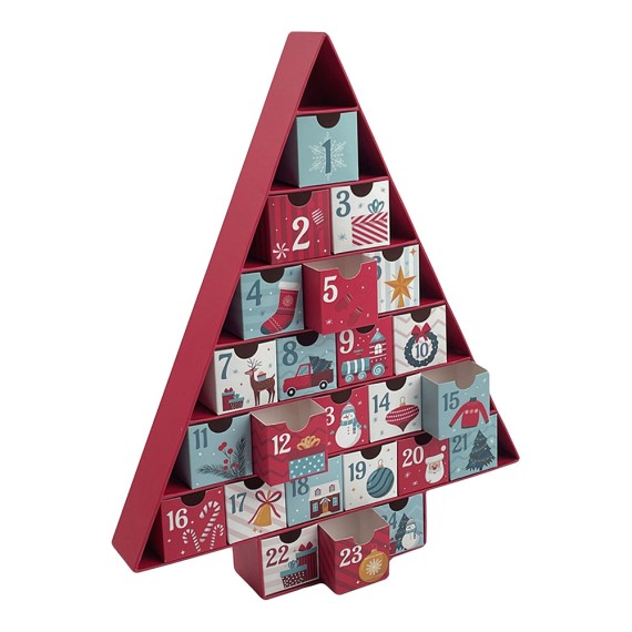 Calendario de adviento de cartón, en forma de árbol de navidad, 32,5 x 5 x 39 cm
