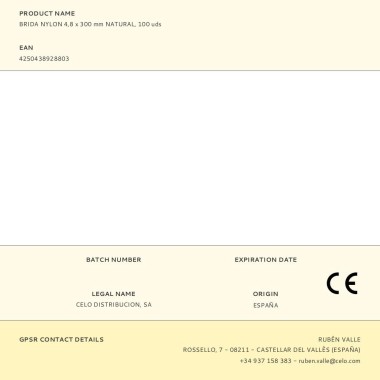 Brida nylon 4,8 x 300 mm natural, 100 uds