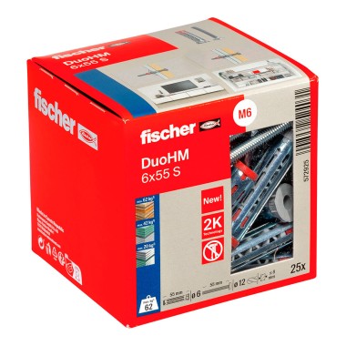 Tacos duo hm ø6 x 55 mm + tornillos ø12 x 55 mm , caja 25 uds