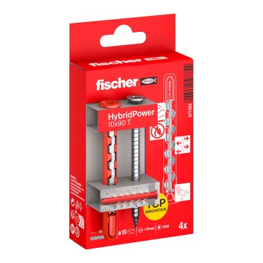 Tacos hybridpower ø10 x 90 mm + tornillos avellanados tx40, ø7 x 87 mm, blister 4 uds