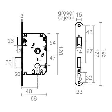 Cerradura embutir c/r cre03 40/47 mm níquel satinado