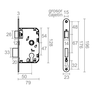 Cerradura embutir c/r cre03 50/47 mm níquel satinado