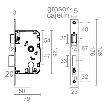 Cerradura embutir c/c cre04 50/47 mm latonado