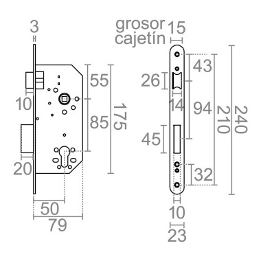 Cerradura embutir c/r cre06 50/85 mm negra