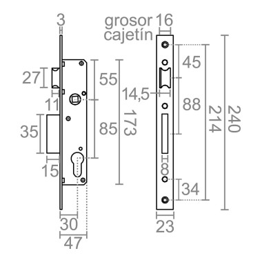 Cerradura embutir c/c cre08 30/85 mm inox