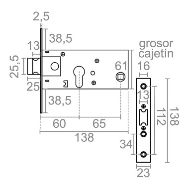 Cerradura embutir cre01 60 mm inox