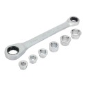 Llave de estrella cr-v doble con carraca, 6 bocas intercambiables, 14 x 19 mm, 7 piezas