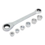 Llave de estrella cr-v doble con carraca, 6 bocas intercambiables, 14 x 19 mm, 7 piezas