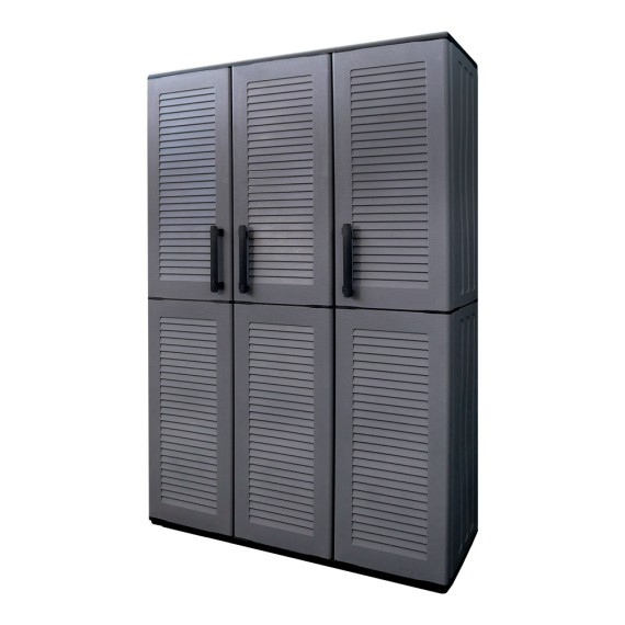 Armario alto con estantes y portaescobas línea easy de polipropileno gris oscuro 102 x 370 x 163 cm