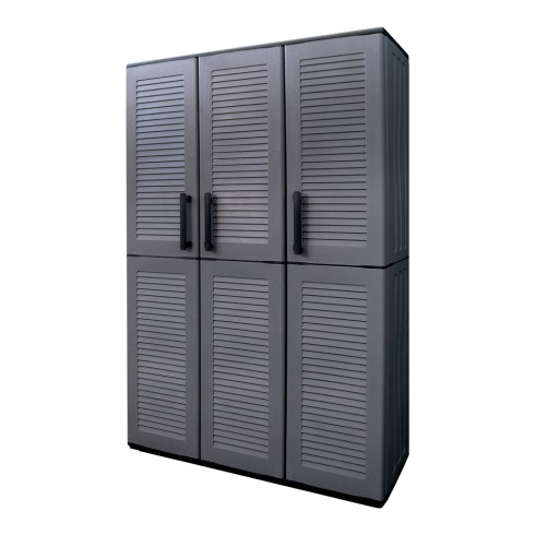 Armario alto con estantes y portaescobas línea easy de polipropileno gris oscuro 102 x 370 x 163 cm