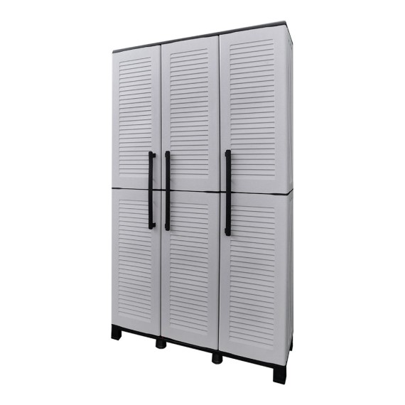 Armario alto con estantes y portaescobas línea family de polipropileno gris claro, 102 x 37 x 169 cm