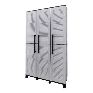 Armario alto con estantes y portaescobas línea family de polipropileno gris claro, 102 x 37 x 169 cm