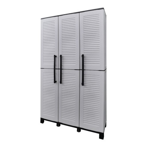 Armario alto con estantes y portaescobas línea family de polipropileno gris claro, 102 x 37 x 169 cm