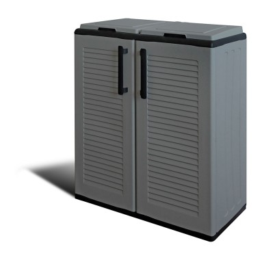 Armario bajo línea eco easy con reciclaje selectivo de 2 tapas, polipropileno, gris oscuro, 68 x 37 x 84 cm