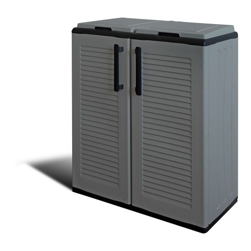 Armario bajo línea eco easy con reciclaje selectivo de 2 tapas, polipropileno, gris oscuro, 68 x 37 x 84 cm