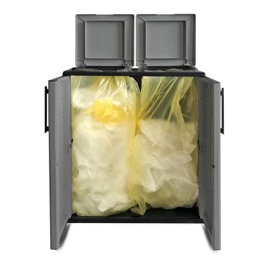 Armario bajo línea eco easy con reciclaje selectivo de 2 tapas, polipropileno, gris oscuro, 68 x 37 x 84 cm