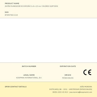 Avión planeador de espuma 9 x 6 x 2,5 cm colores surtidos, 5 uds