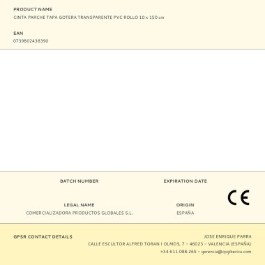 Cinta parche tapa gotera transparente pvc rollo 10 x 150 cm
