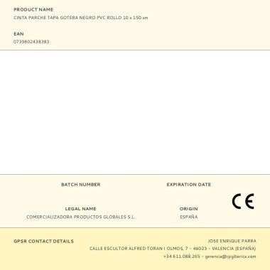 Cinta parche tapa gotera negro pvc rollo 10 x 150 cm