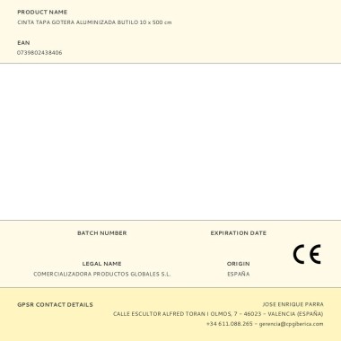 Cinta tapa gotera aluminizada butilo 100 mm x 5 m